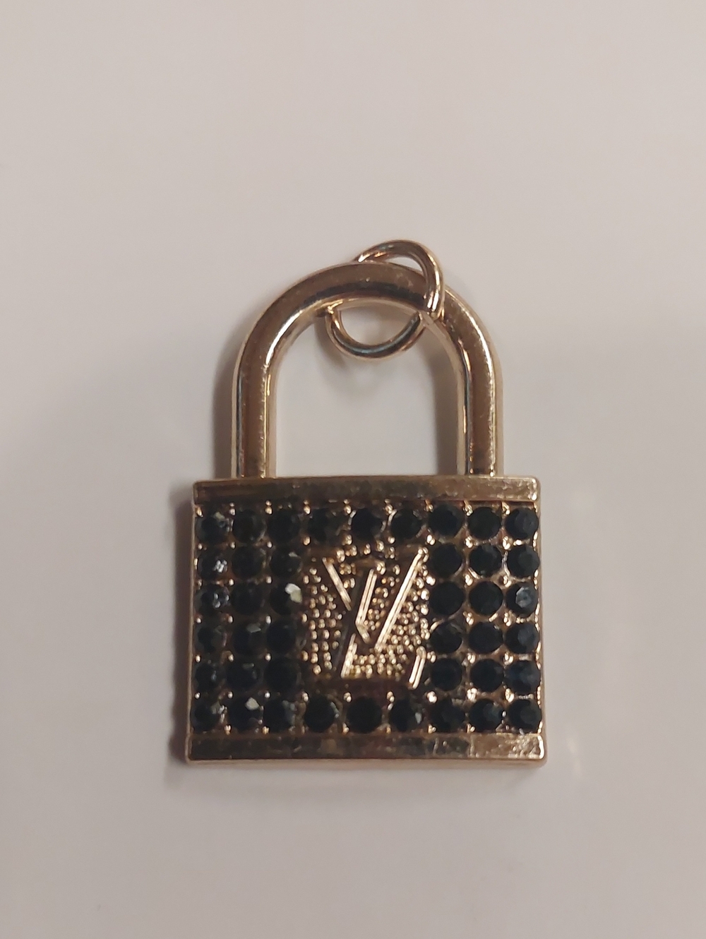 Gold Padlock Charm with Black Stones